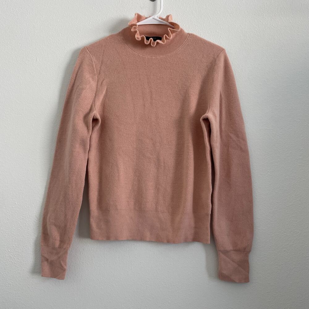J.Crew Sweater Womens M Ruffle Turtleneck Pink Ribbed Knit Merino Wool